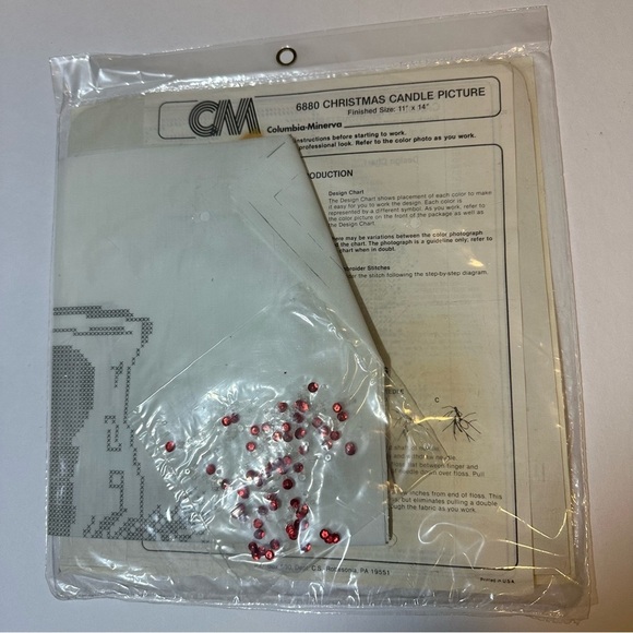 Vtg 80s Columbia Minerva Christmas Candle Cross Stitch Kit NIP - Picture 3 of 3